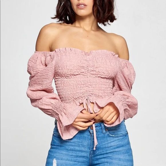 Pink Smocking Off Shoulder Top - Picture 2 of 7
